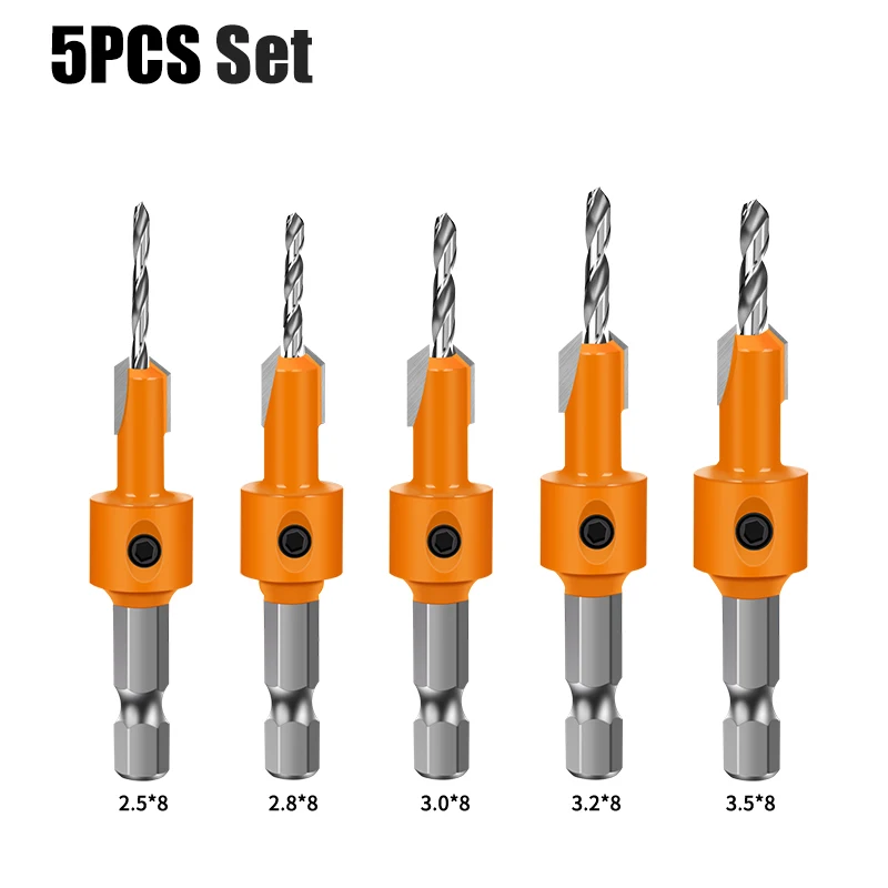 Premium 8mm Shank HSS Woodworking Countersink Router Bit & Screw Extractor Set