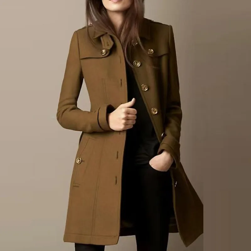 

Ladies Fashion Slim Lace-Up Solid Overcoat Vintage New Lapel Long Sleeve Jackets 2024 Elegant Women Double-Breasted Belt Coats