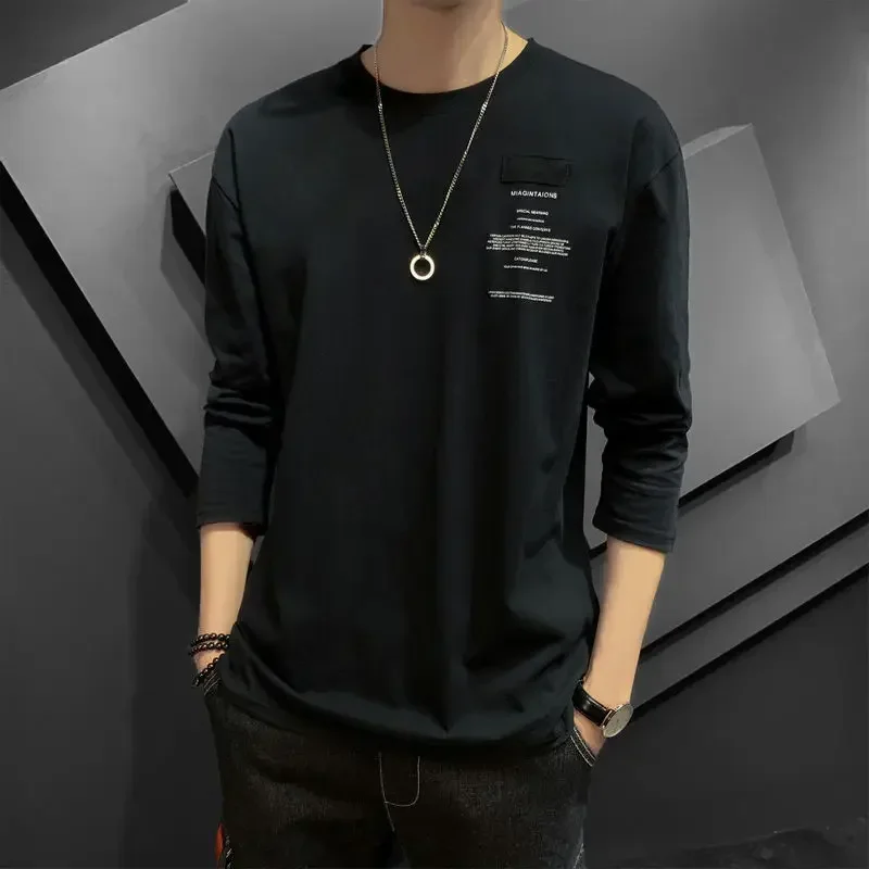 thumbnail image 1 of Camiseta de gran tamaño para hombre, cuello redondo, ropa para hombre, ajuste regular, algodón, talla grande, informal, blanca, estilo coreano original, 1 of 4