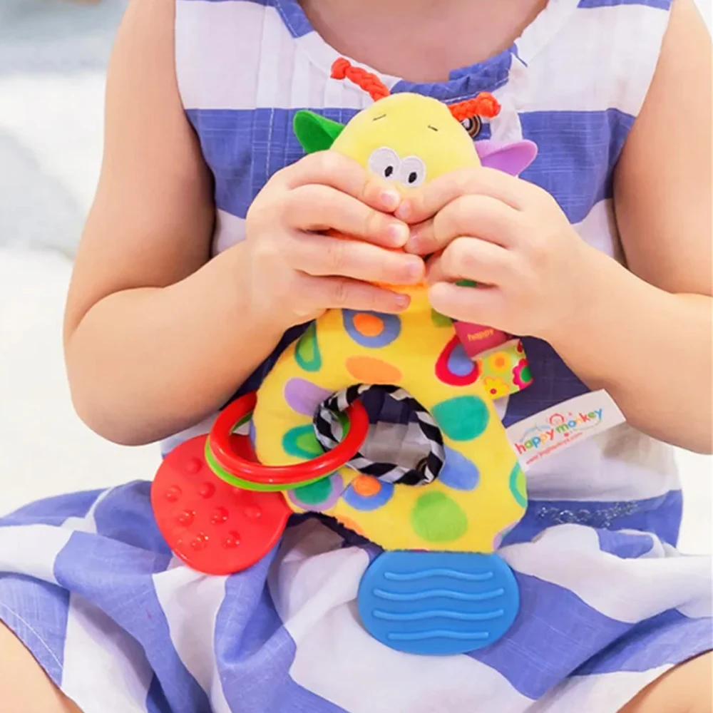 طفل خشخيشات لينة الحيوان الزرافة محشوة دمية عضاضة دمية لطيف الاطفال الرضع طفل ألعاب التسنين لحديثي الولادة ألعاب من القطيفة الحسية
