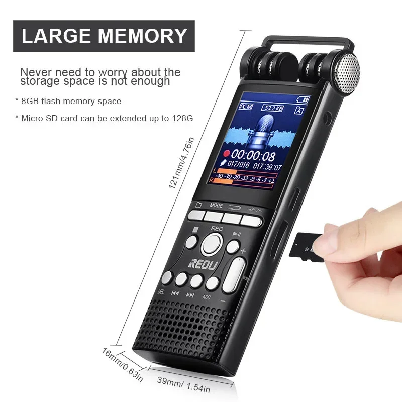 Professional Voice Activated Digital Audio Recorder 8GB/16GB/32GB Usb Non-stop 100hr Recording Pcm 1536kbps External Microphone voice recorder