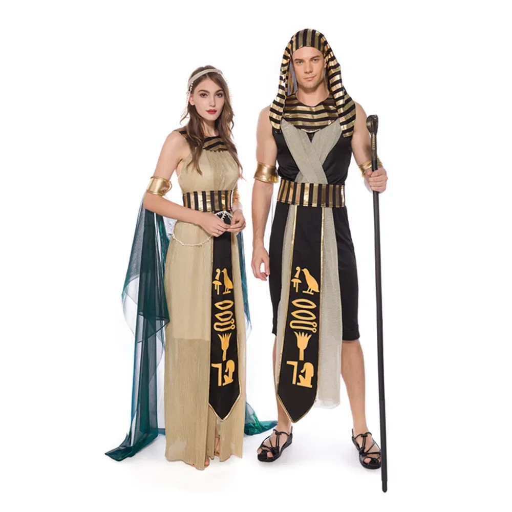 

Adult Women Man Cleopatra Egyptian Pharaoh Costume Halloween Ancient Greek Queen Goddess Fantasia Fancy Dress