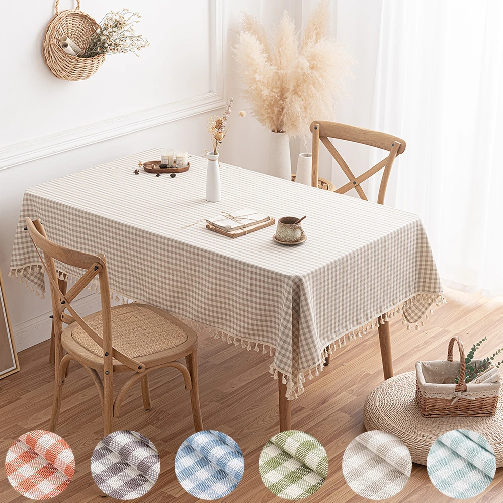 

1PC Cotton Linen Plaid Tablecloth With Fringe For Dining Table Party Home Decorative Rectangle Table Cloth