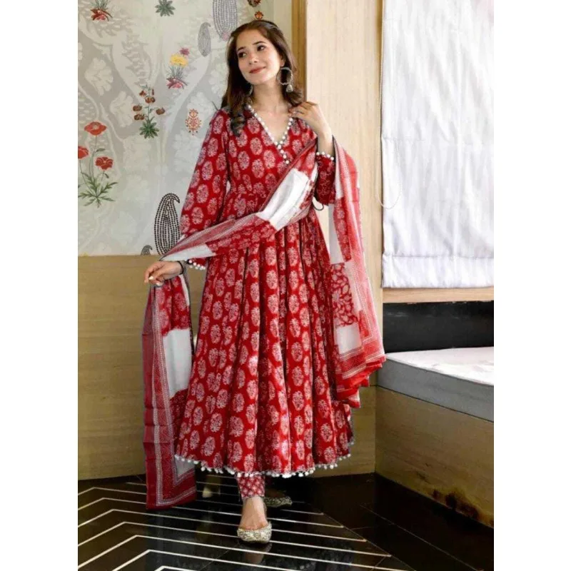 Indian Kurta Anarkali Kurtis Trouser Dupatta Set Pakistani Salwar Kameez Dress