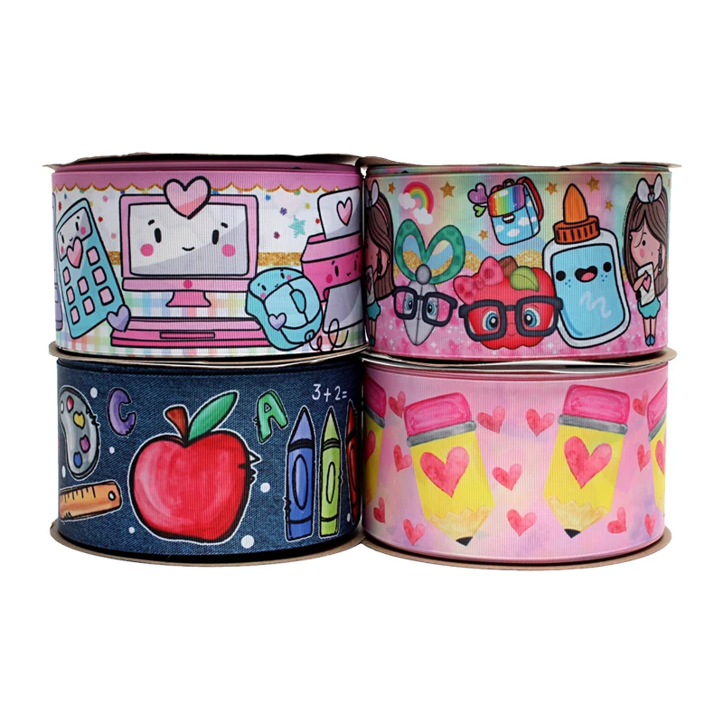 

Back to School Cartoon Grosgrain Ribbon Printed 10yards/lot for DIY Holiday Crafts Hair Bow Decoration Material