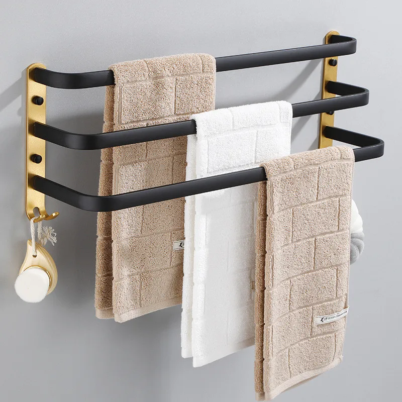 Towel Hanger Wall Mounted 30-50 CM Black Gold Towel Rack Bathroom Aluminum Black Bar Rail Matte Holder