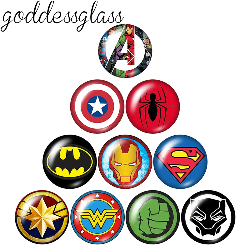 Disney Spiderman ironman Avengers 10pcs 12mm/18mm/20mm/25mm Round photo glass cabochon flat back Making findings for bracelets