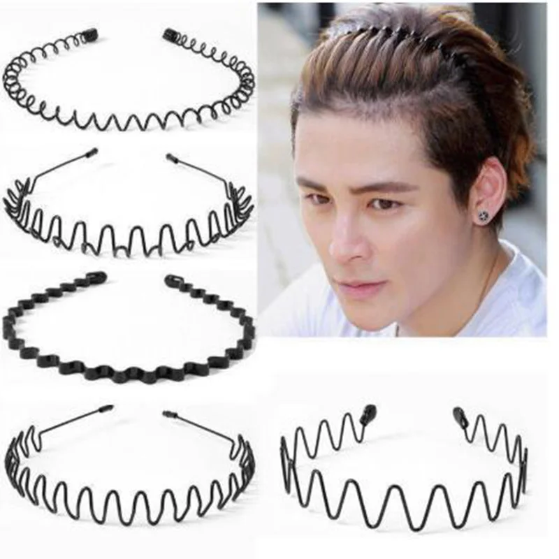 Men Women Unisex Metal Hair Hoop Fashion Geometric Wavy Headband Men Sports Washing Face Non Slip Hairband Headdress Accessories