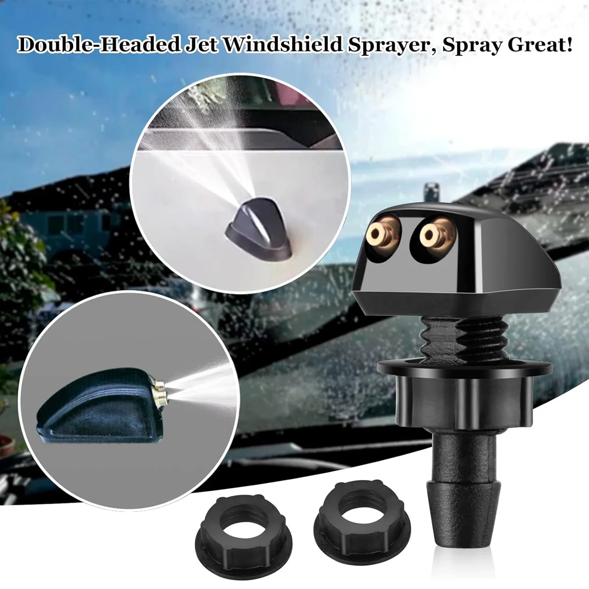 A pair Car Windshield Spray Nozzle Windshield Washer Nozzle, Windshield Wiper Nozzle Dual Hole Design Suitable For Most Cars 4