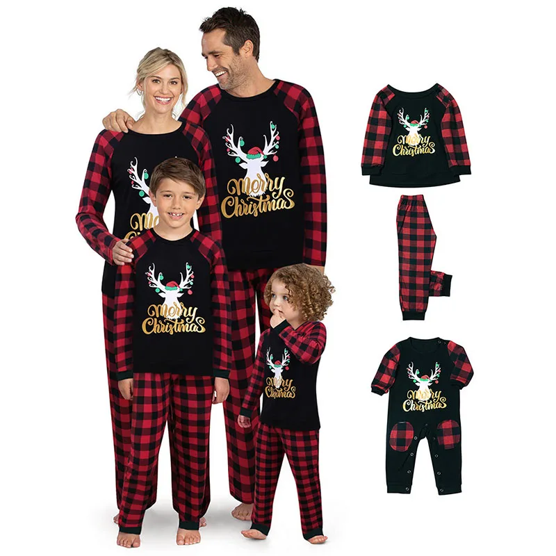 2022 Christmas Father Mother Kids Clothes Top+Pants Christmas Pajamas