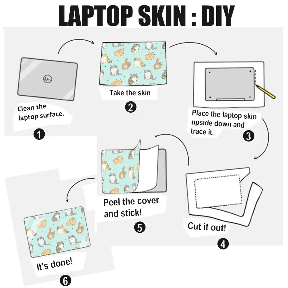 DIY 15인치 노트북 스티커 스킨 귀여운 고양이 A+C 사이드 노트북 컴퓨터 커버 스킨 (맥북/HP/델/레노버/에이서/아수스 호환)