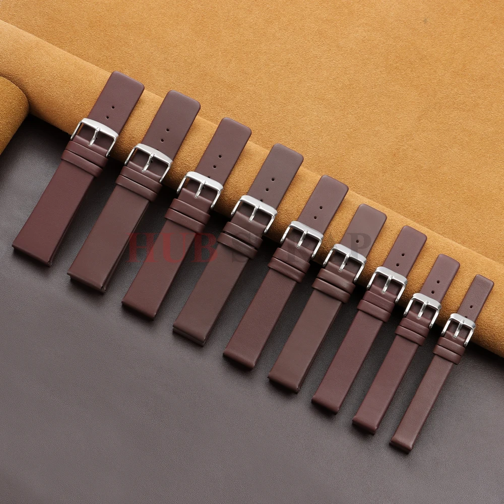 Elegant Genuine Leather Watchband - Premium Business Strap for Men & Women, Multiple Sizes and Colors Available
