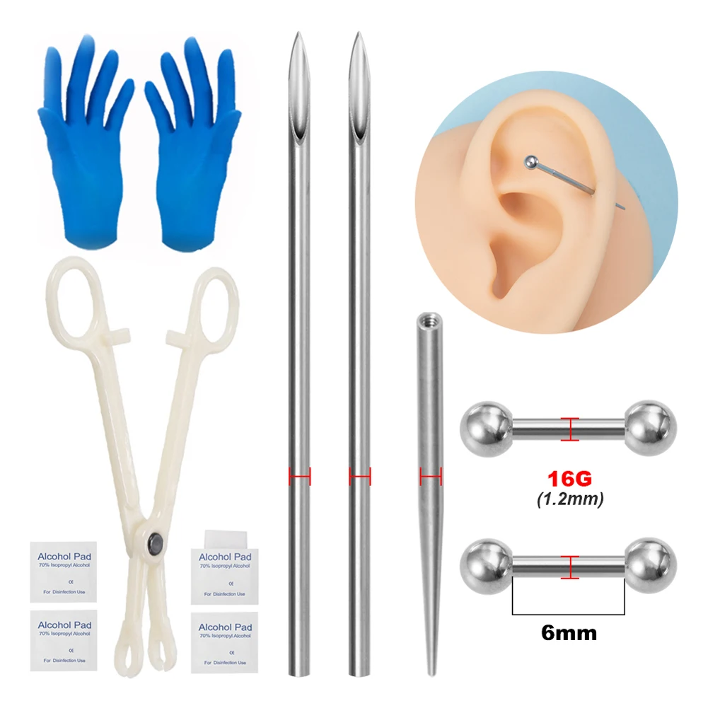 Body Piercing Kit Body Piercing Kit Surgical Steel Threaded Taper Pin Needles Lip Nose Tongue Cartilage Eyebrow Navel Piercing Jewelry Tool Pliers