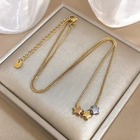 Collier de perles étoiles Triple couleur pour femmes et filles, mignon, à la mode, plaqué or, en acier inoxydable, bijoux imperméables 5