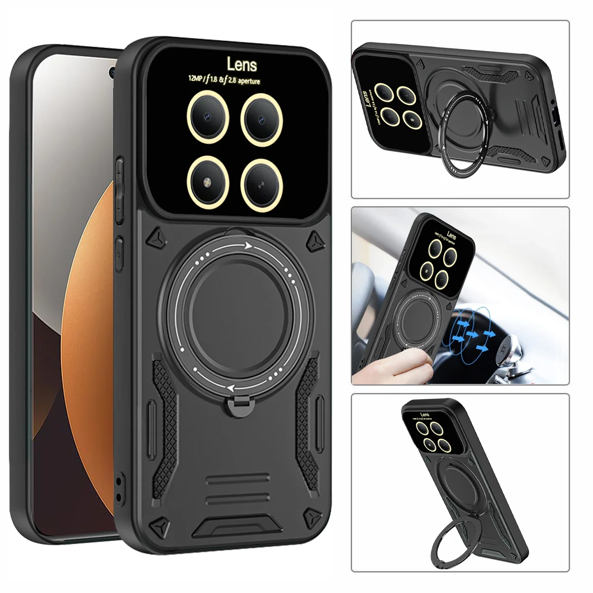 360-Degree Rotating Magnetic Bracket Armored Phone Case with Magsafe Protective Cover