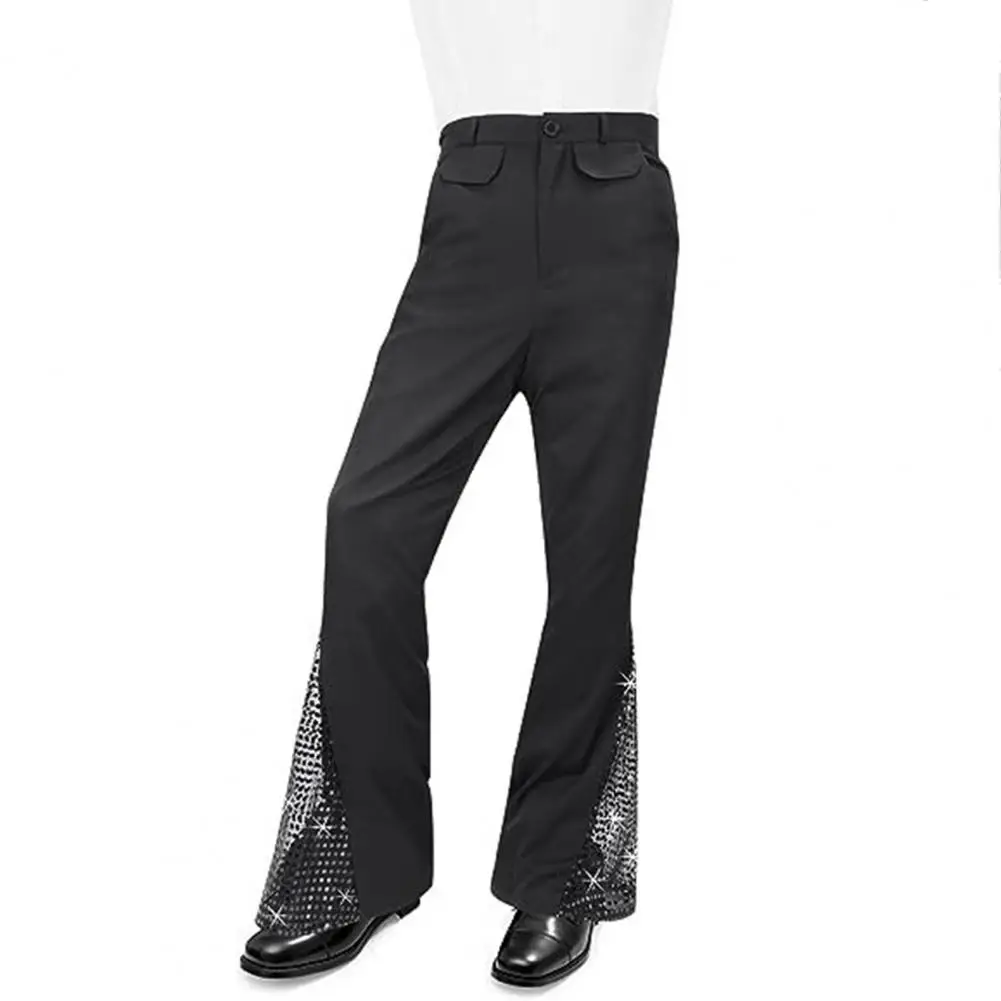 Sequin Single-breasted Shirt Retro Shiny Sequin Flared Pants Glossy Lapel Single-breasted Top for Party for Entertainers