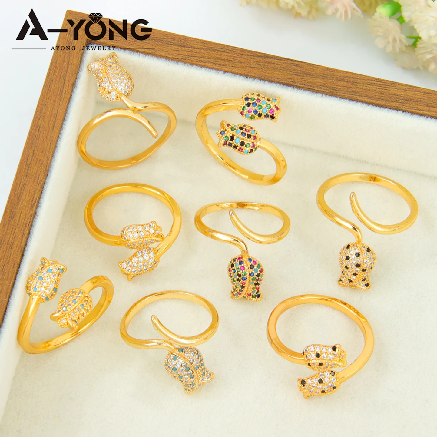 Exquisite Zirkonia-Rosenringe 21k Vergoldet Italienische Mode Cocktail-Party-Ring Verstellbar für Damen Täglicher Partyschmuck Geschenke – Detail 4