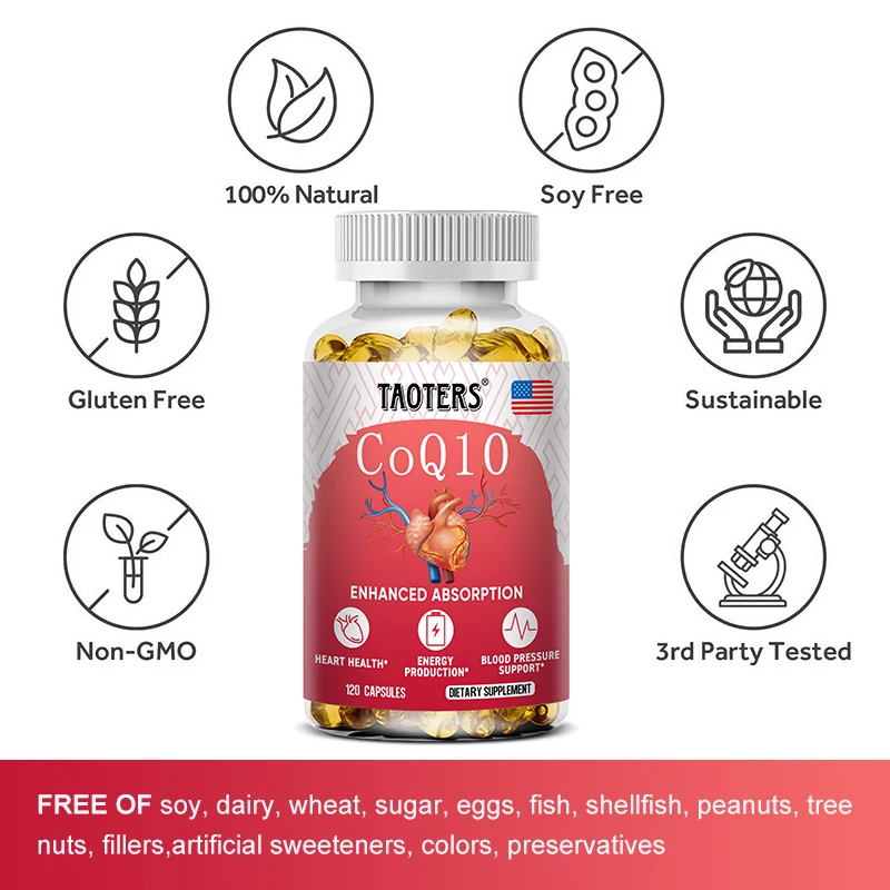 Organic Ultra High Absorption COQ10 Coenzyme Q10 Vascular and Heart Health Energy Production Suitable for Adults Men and Women