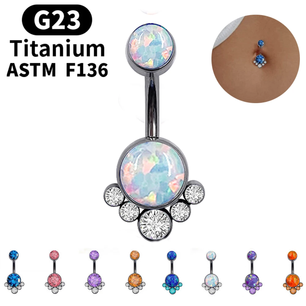 

G23 Titanium Piercing Belly Button Rings Add Opal Belly Body Nombril Ombligo luxury Jewelry Women ASTM F136 Multicolor Zircon