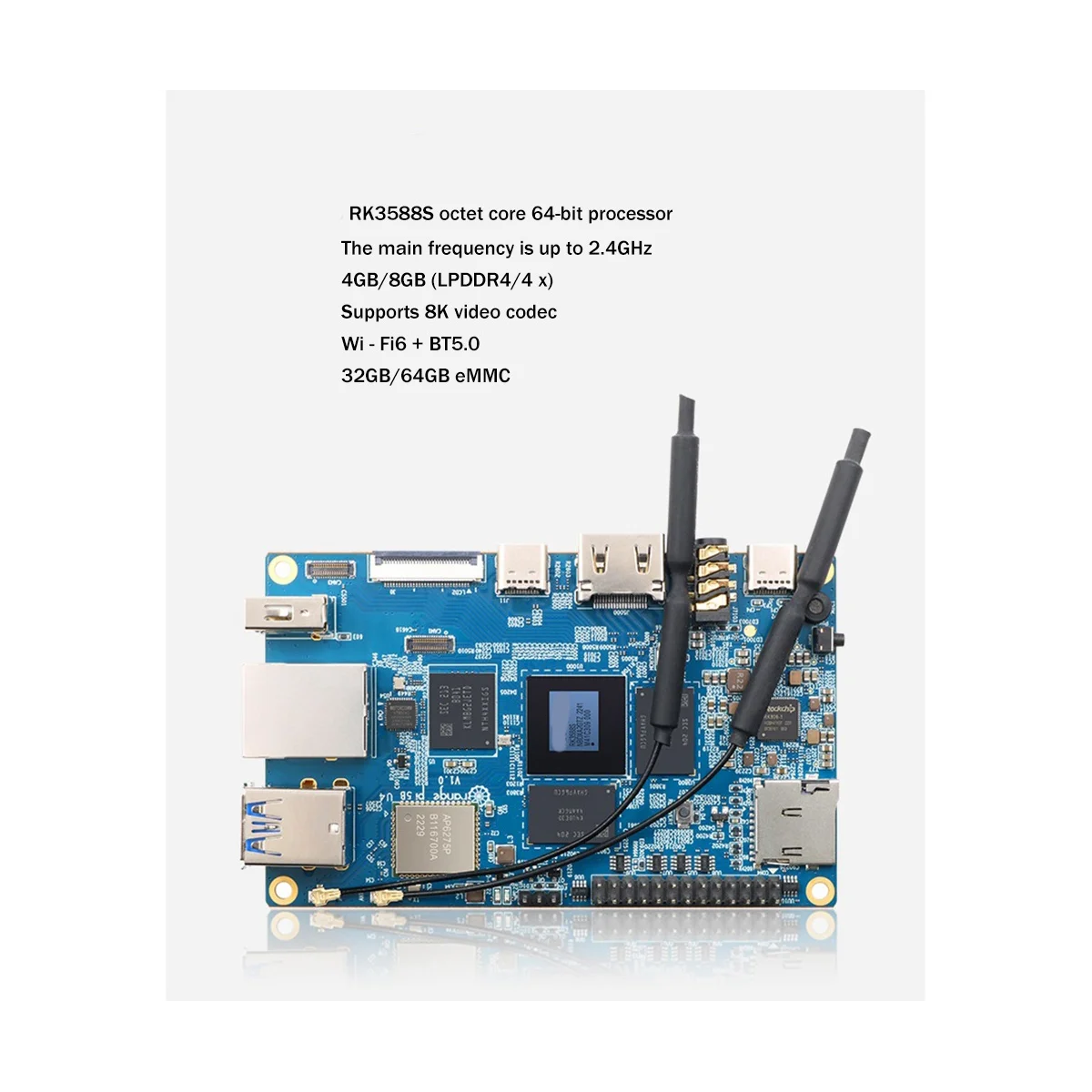 

Для Orange Pi 5B 4 Гб ОЗУ + 32 ГБ EMMC макетная плата RK3588S 8-ядерный 64-битный процессор программируемая материнская плата с европейской вилкой