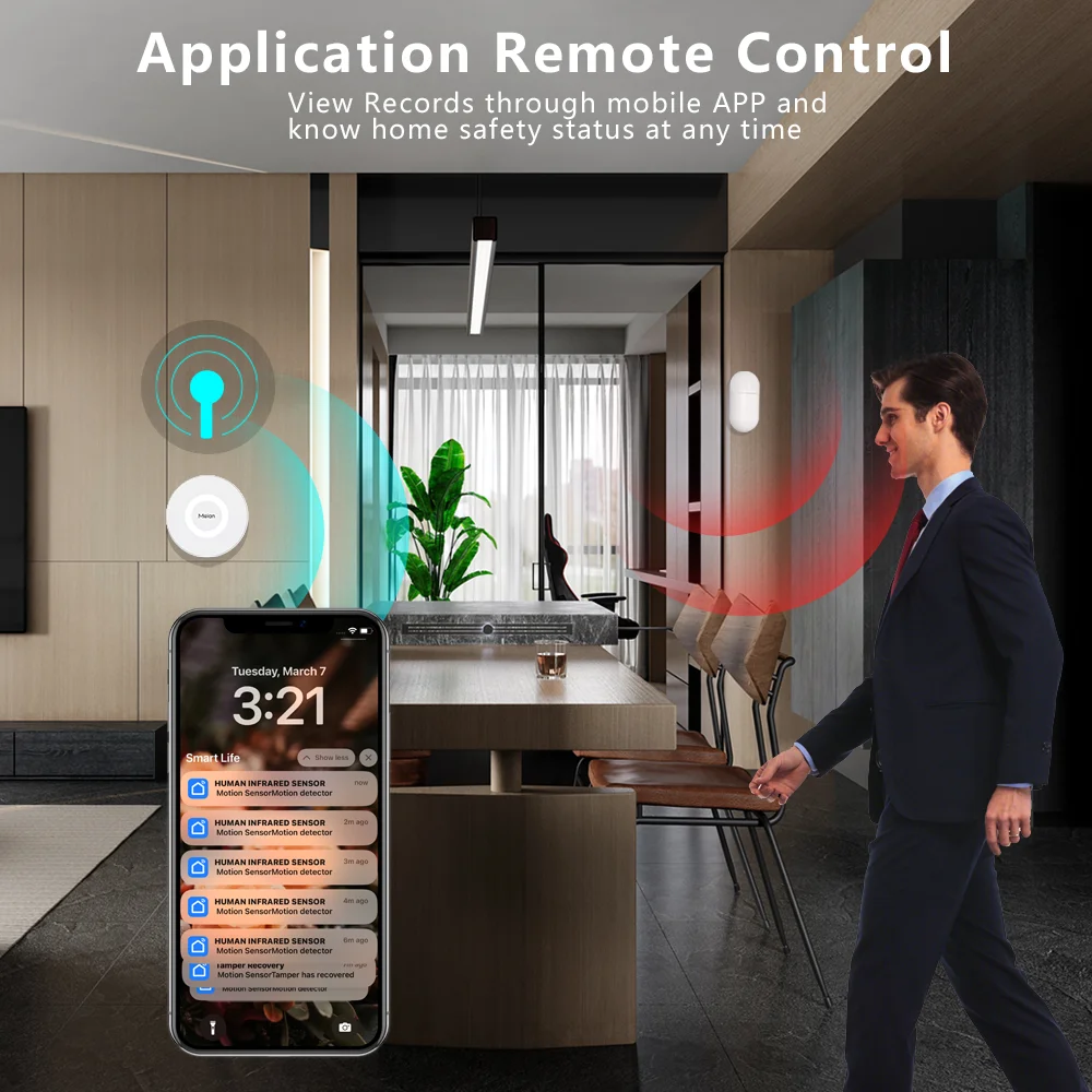 Meian PIR Motion Sensor Security Alarm Tuya Wireless Linkage Infrared Detector Zigbee Smart Home Life APP Control Compatible 3