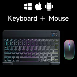 10-Inch Backlit RGB Bluetooth Rechargeable Wireless Keyboard and Mouse Combo - Japanese and English (Black and mouse)