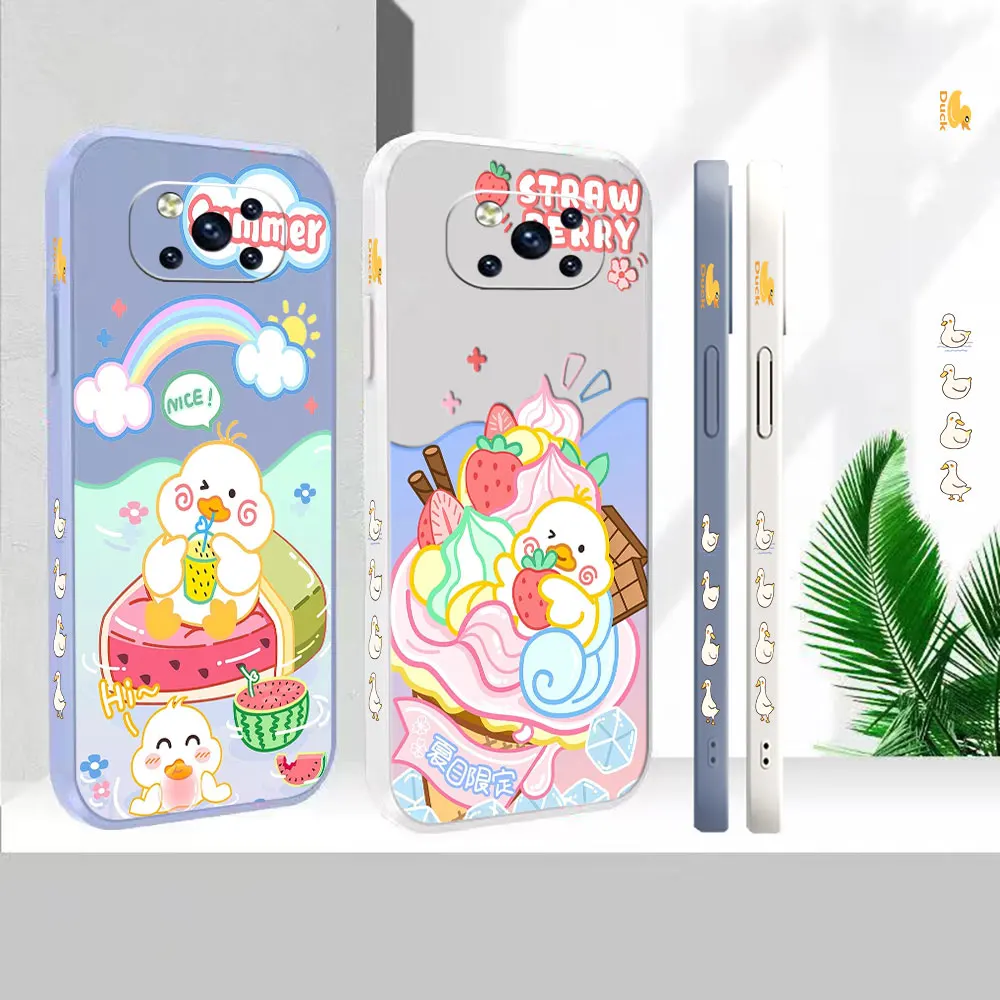 Custodia Per Xiaomi Pcoo F3 M3 X2 X3 M4 Gt 6X 8 Cc9 Cc9E Mix 2 2S 3 4 Black Shark 3 4 5 Pro Cartoon Ice Cream Milning Duck Cover Funda
