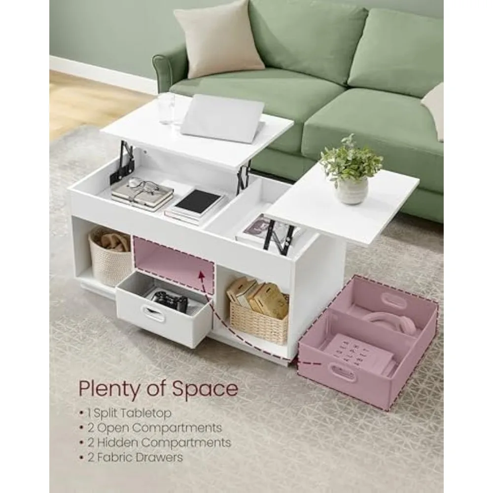 Lift Top Coffee Table with Drawers and Hidden Storage, Center Table for Tabletop Use