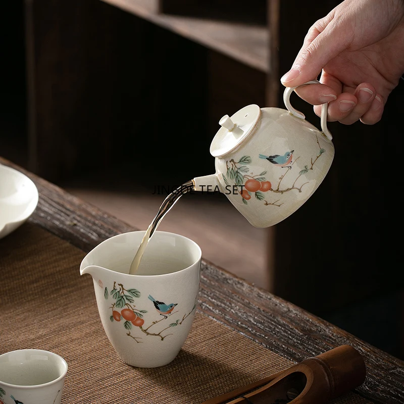 170ml Chinese traditional ceramic teapot hand-painted flower and bird household water kettle Kung Fu tea set