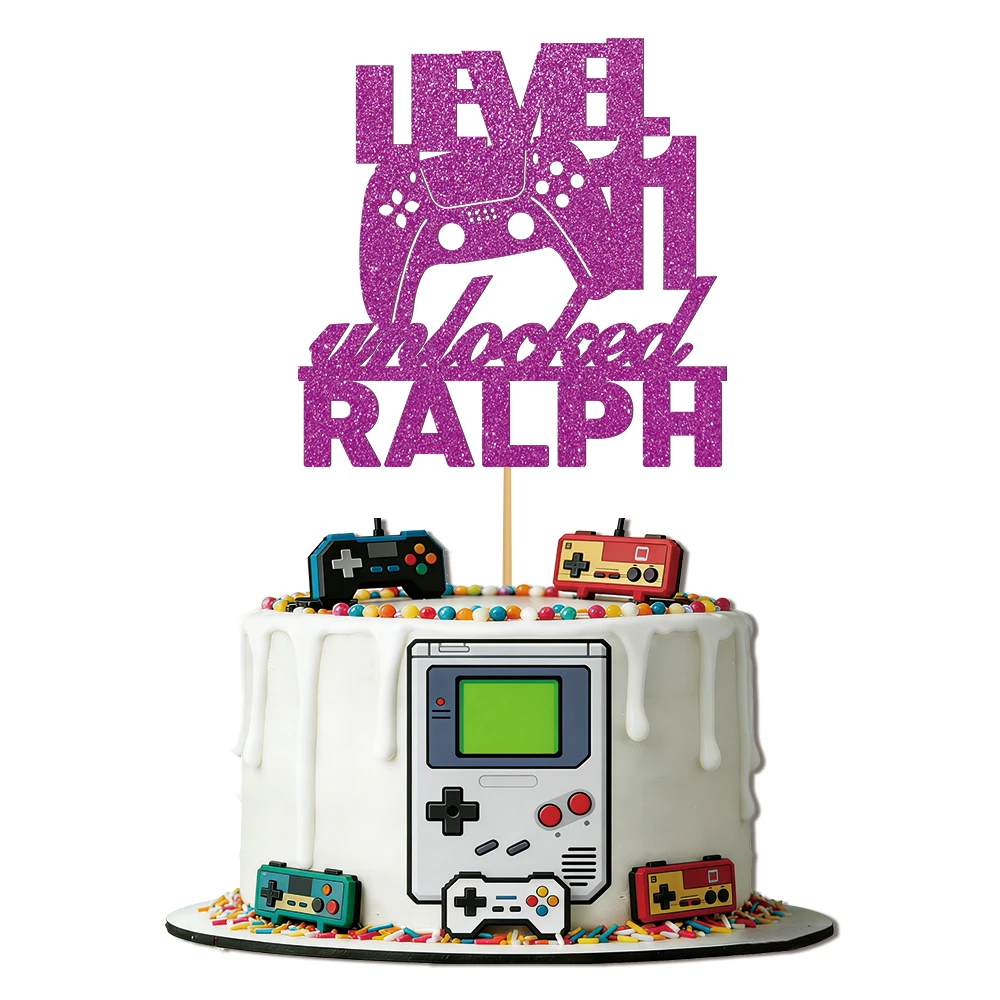 1 Stück personalisierter Tortenaufsatz mit Text und Spielcontroller-Motiv, zum Thema Videospiele und Filme, geeignet für einen Teenager-Geburtstag – Detail 8