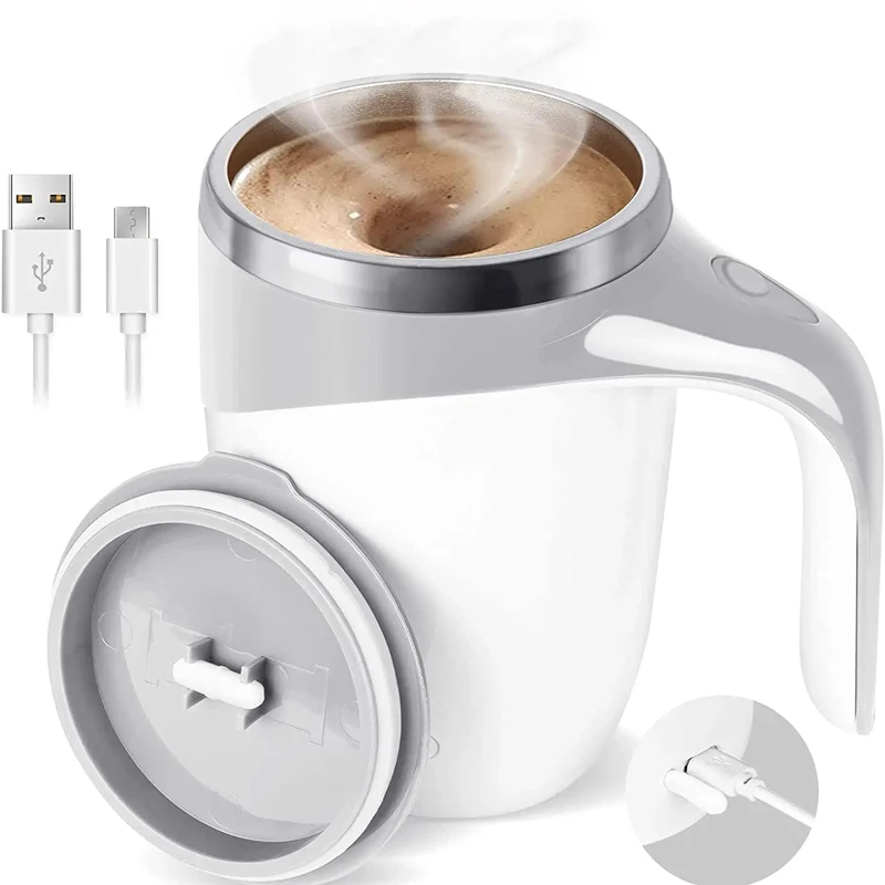 Tazza Automatica Per Caffè In Acciaio 304 – Mescolatore Portatile Con USB Ricaricabile, Bianco/Rosa