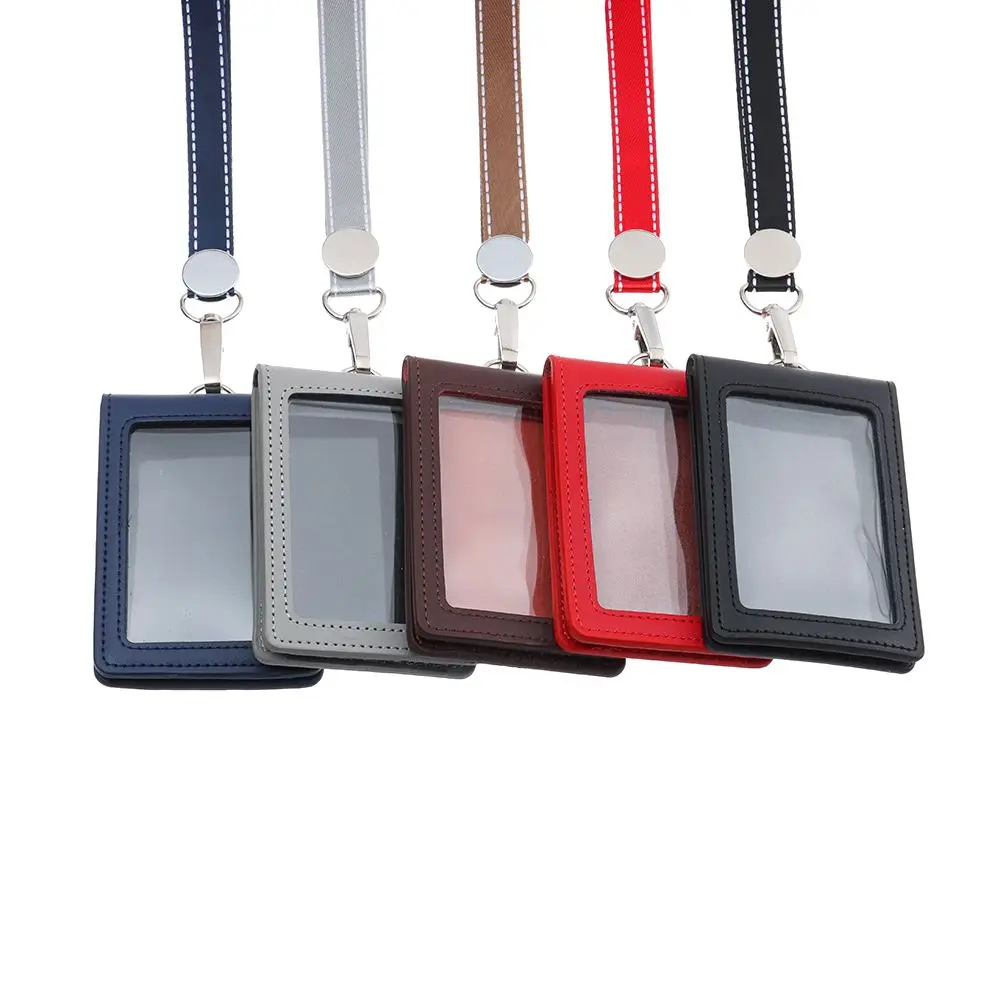 Doppel karte Abzeichen halter Echt leder ID Lanyard Namensschild Karabiner Stil Schlüssel ring Clips Rollen Rückstoß Gürtel Clip Bürobedarf – Detail 5