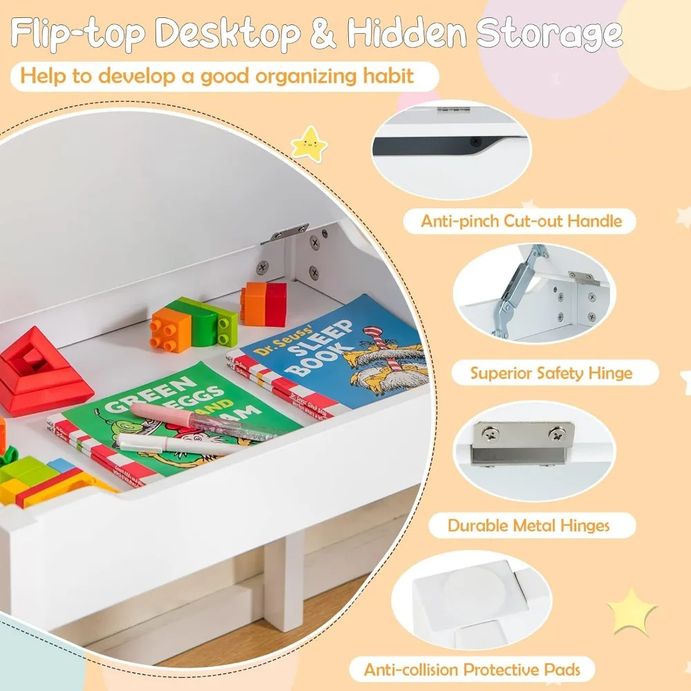 Kids Table and Chair Set, Flip Top Kids Art Craft Table w/Chair for Playroom Kindergarten, Toddler Drawing Writing Desk Set 4