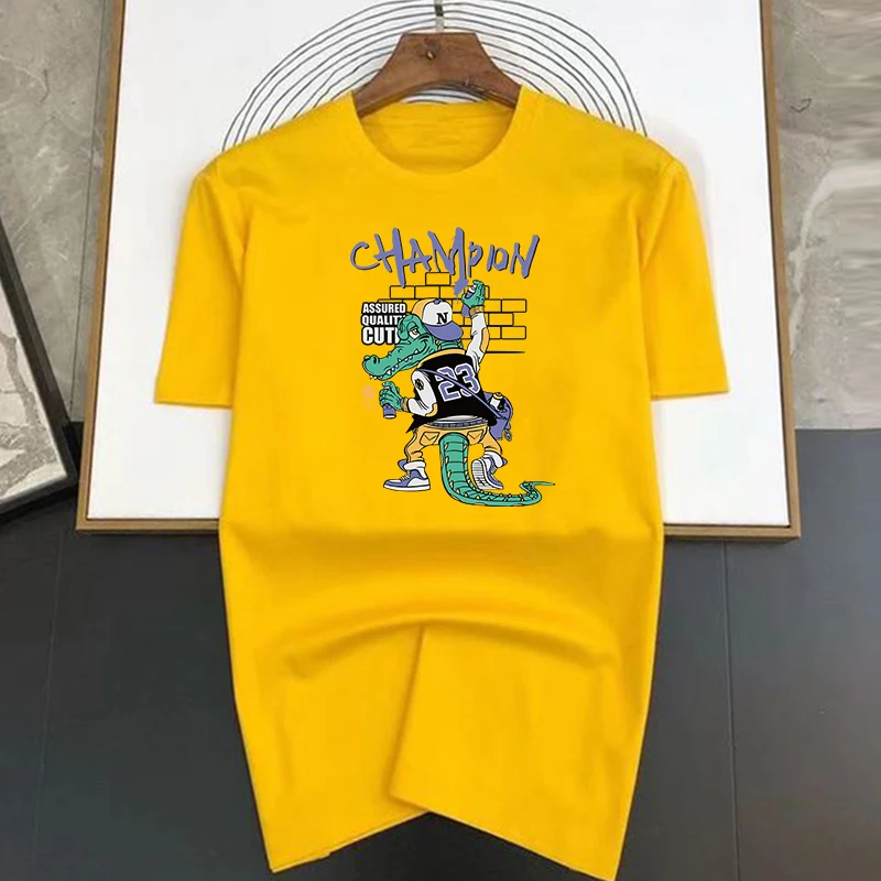 

2024 Men's Summer T-shirt Luxury Cartoon Crocodile Print Summer Wear Streetwear Tops Shirt 100% Cotton Short Sleeve Tees