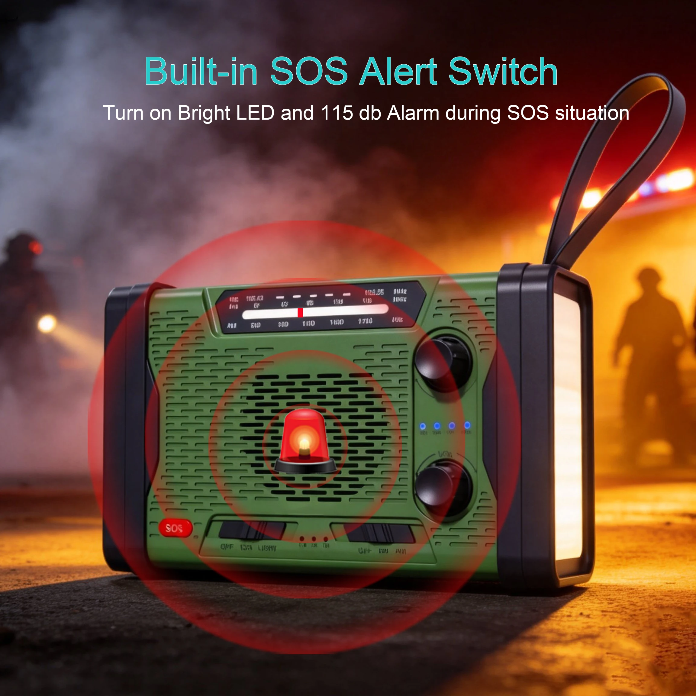 비상용 휴대용 핸드 크랭크 라디오, 태양광 AM/FM SW 라디오, SOS 알람, 손전등 5000mAh 충전식 보조 배터리