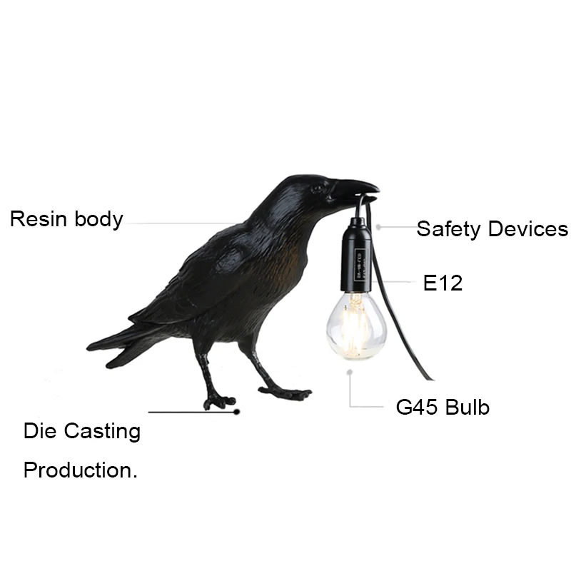 Resin Lucky Bird Crow Wall Lamp LED Decorative Wall Light for Bedroom Living Room Home Decoration with Free Bulb