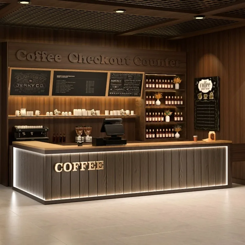 Bar Counter, Illuminated, Coffee and Milk Tea Shop Counter, Simple and Modern, Company Front Desk Reception, Display Cabinet