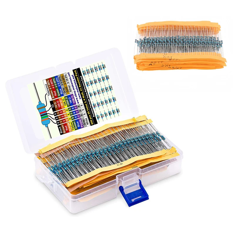 600pcs 1% Resistor Set Resistance 1/4W Metal Film Resistors Kit 10Ohm ...