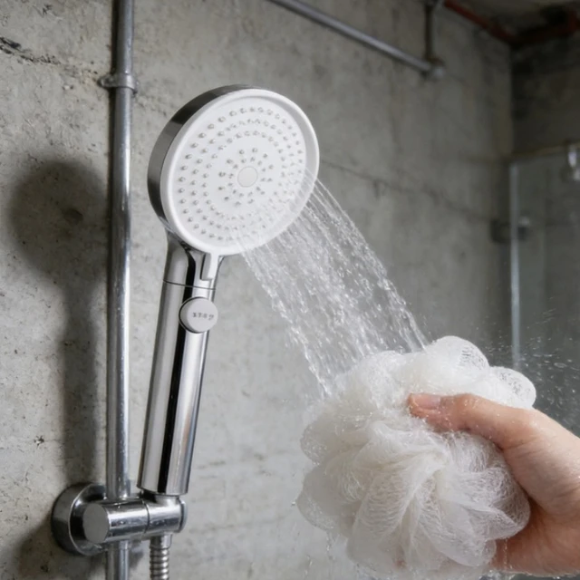 ฝักบัวอาบน้ำแบบมือถือ 1 ชิ้น พร้อมขาตั้งและสายยาง ปรับแรงดันน้ำได้ 1