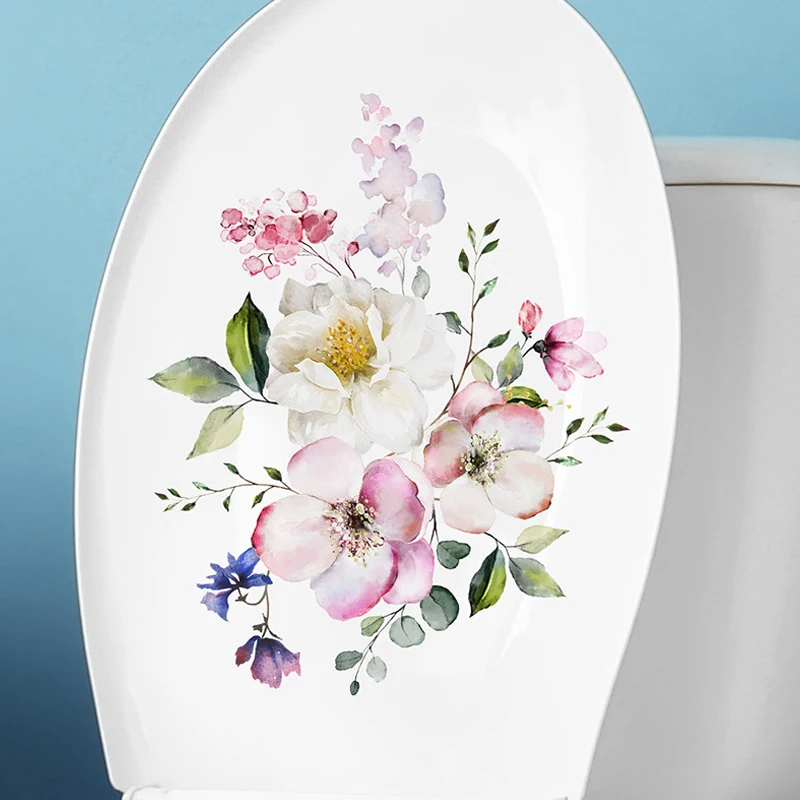 Modern Bathroom Toilet Stickers Minimalist Flowers Pattern Self-adhesive Paintings Bathroom Decoration