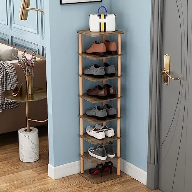 LANTEFUL 8 Tiers Tall Shoe Rack, Narrow Vertical Shoe Rack for