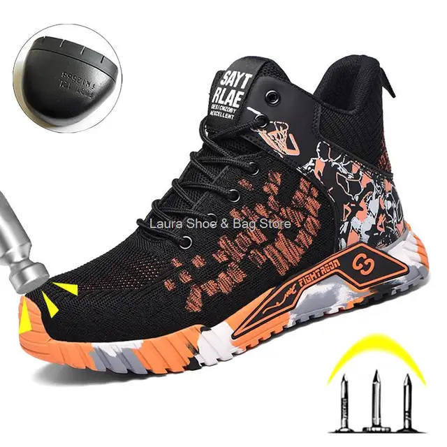 High Top Safety Shoes Men Steel Toe Work Shoes Men Women Work Safety Boots Anti Smash Safety Indestructible Work Boot Breathable 2