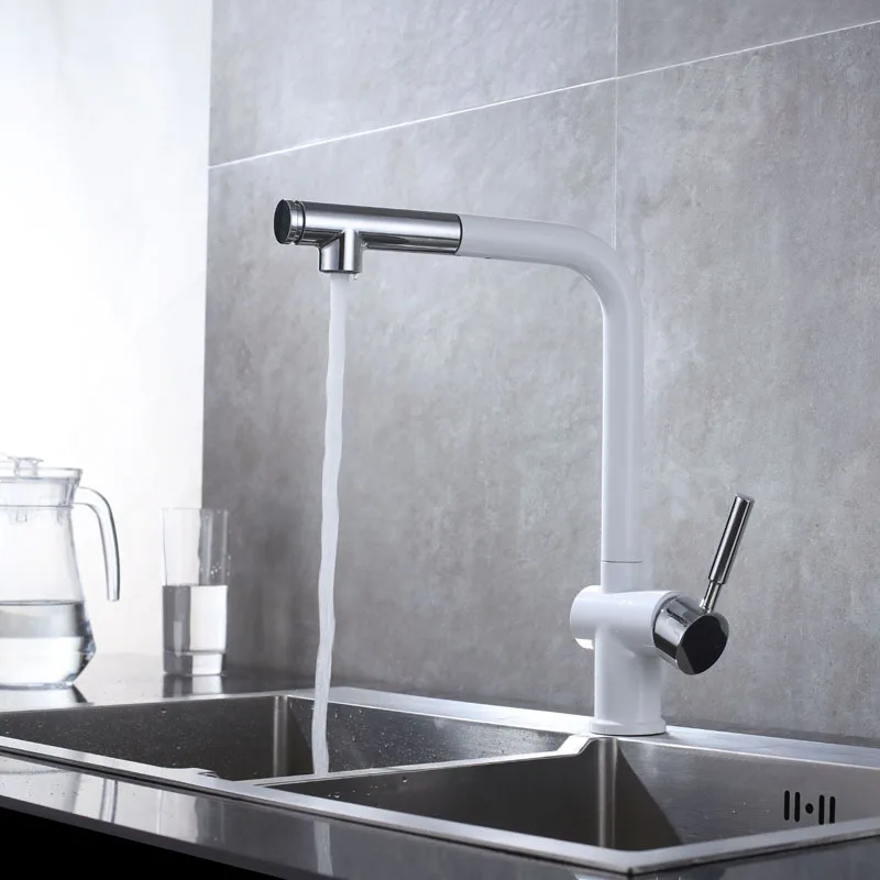 Chrome-plated + bright white drawing zinc alloy kitchen sink faucet,   hot and cold faucet