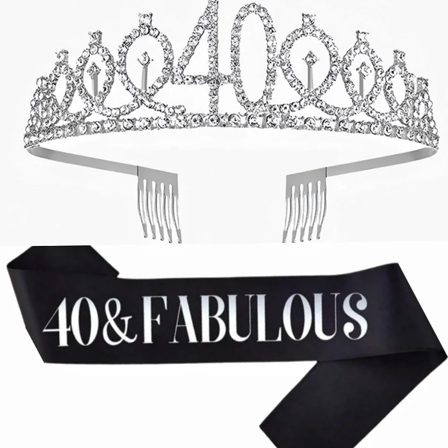 Geburtstags-Tiara Krone Schärpe für Frauen und Mädchen zum 18., 21., 30., 40., 50., 60., 70. Geburtstag, Fabelhafte Partydekoration und Geschenke – Detail 7