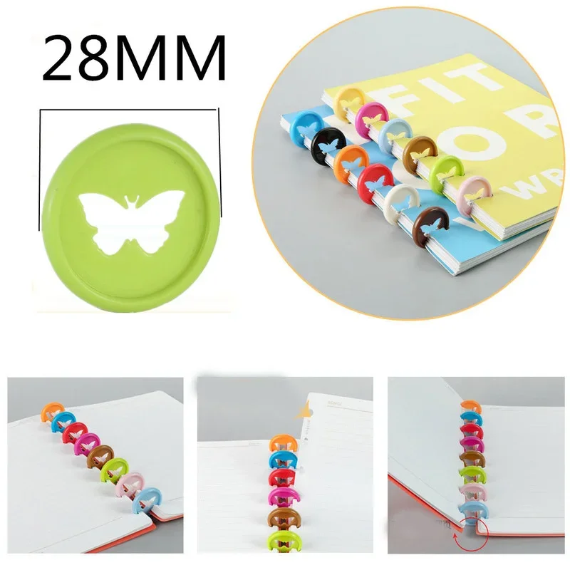 28MM loose-leaf binding buckle butterfly pattern mushroom hole plastic binding disc children girl notepad binding supplies100PCS notebooks mushroom hole plastic binding ring 100pcs 28mm binding disc planners loose leaf binding binder accessories supplies