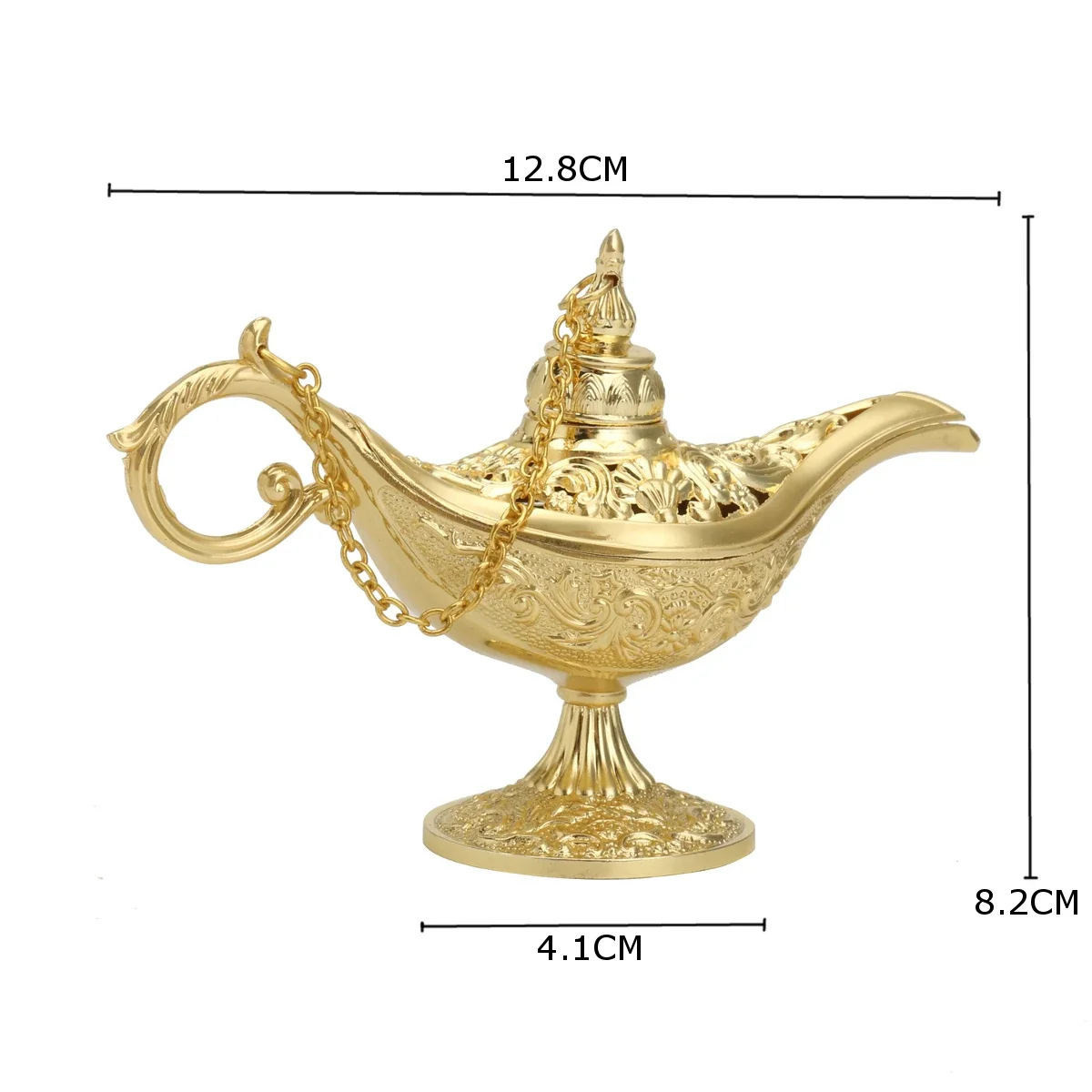 New Collectable Carved Rare Legend Aladdins Genies Lamp Light Model Metal Gold Zincalloy Home Decoration Craft Gift 12.8x8.2cm