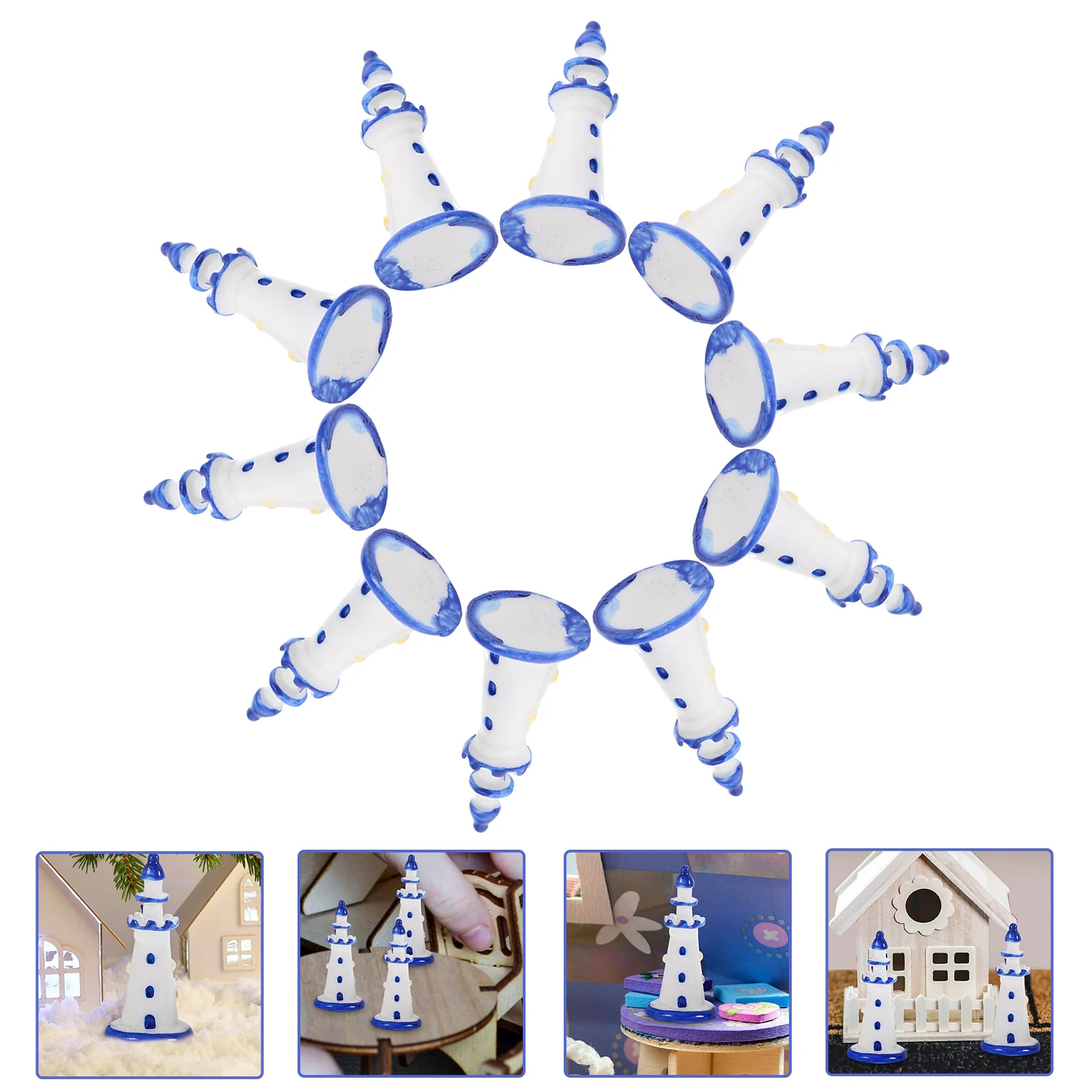 

10 Pcs Mini Lighthouse Resin Ornament Photography Props Terrarium Small Scenery Decorations Furniture
