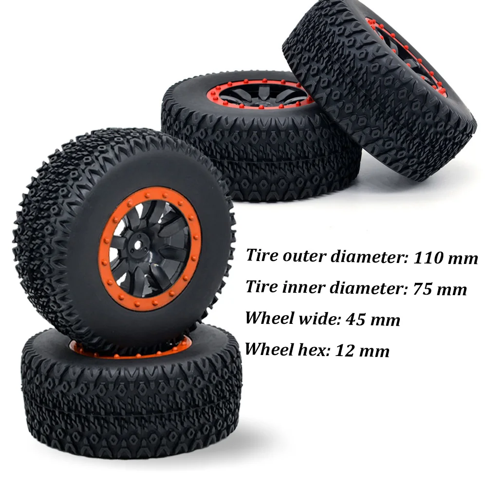 

110mm 7542 7543 Tires Wheels 12mm Hub Hex For ZD Racing 1/10 DBX-10 Slash Redcat HSP Desert Buggy Short Course Truck RC Car