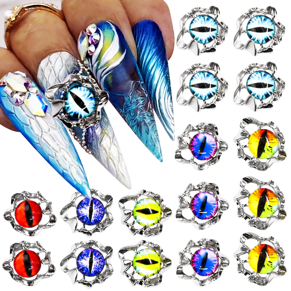 

3D Halloween Evil Eye Nail Art Rhinestone 10Pcs Alloy Retro Luxury Eyes Glitter Crystal Gems Press on Nails Manicure DIY Jewelry