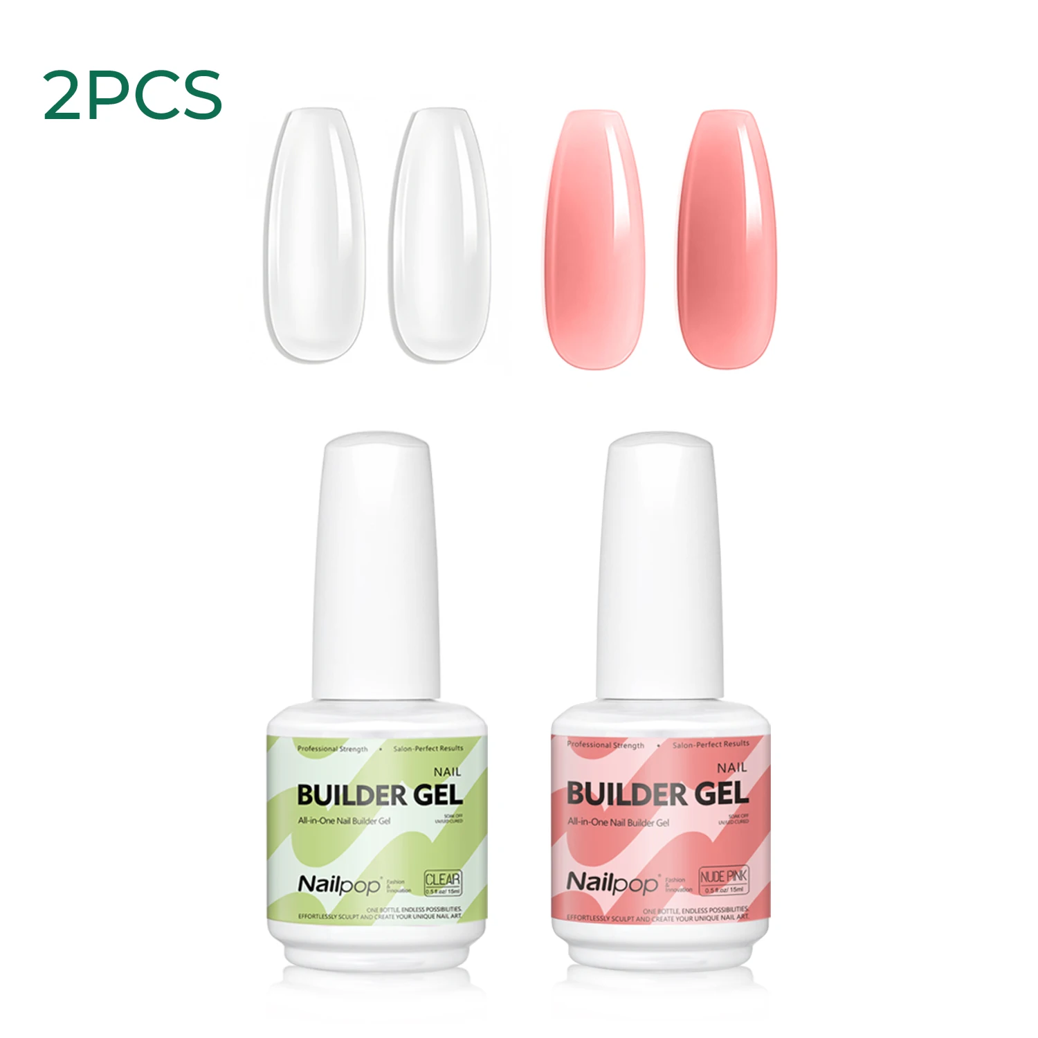 Nailpop 15ml Builder Gel: Enhanced Nail Strengthener & Extension Polish - Soak Off UV Gel Rhinestone Glue in 4 Vibrant Colors